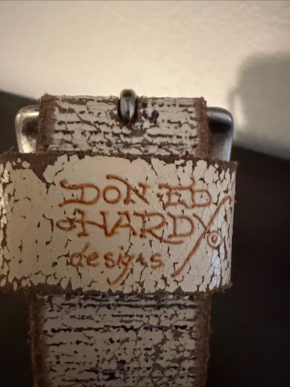 Vintage 2000’s Ed Hardy Cream and Brown Script Star Belt